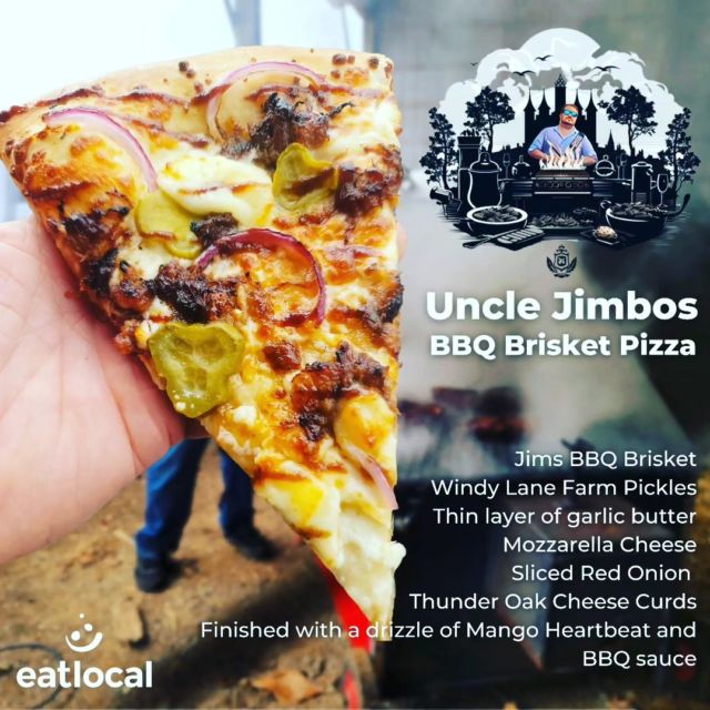 Uncle Jimbos BBQ Brisket Pizza

I've been thinking of this pizza for over a year!
The right style of brisket to make pizza with has been a crazy complex journey actually. Finding a way to cook beef, let alone brisket in a way that it can be shredded and then cooked into a pizza while still being cripsy, tender, sweet and delicious took me awhile heh. 

The pizza itself is a mixture of some really cool components. 

The first being the teamwork. I made so many variants of this pizza for weeks, and my team at Eat Local Pizza have been so supportive and excited to eat za with me and give fantastic feedback. All of the best pizza ideas I have ever had have always been a mix of ideas percolated with the team. 

The second part I love is the way the ingredients came together. 

Logically every one of our pizza uses flour from Brule Creek Farms, but I love thinking about it in this context too, Jeff has a wonderful family, fantastic products and was our very first farmer we every worked with. 

The Cheese Curds work so well with the fat from the brisket and Thunder Oak Cheese Farm has always been a huge part of our pizzas between Curds and the Extra Old Gouda that is a staple on the Perogie Pizza. 

I LOVE how well my Moms pickles from Windy Lane Farm go with brisket, the combination of my Brisket recipe and her Pickle recipe together on a pizza I think is really fun. 

And in the end, finishing the pizza with a light drizzle of BBQ sauce mixed with Mango Hot Sauce from Heartbeat Hot Sauce Co. rounds out the savoury brisket and salty pickles with the sweet and heat of my fav hot sauce!

This pizza ended up being a summary of a great summer doing some of my fav stuff with some of my fav people. I hope you get a chance to try it!

#thunderbay #eatlocalfood #tbay #ontariofood #brisket #picklesonpizza #pickles #cheese #bbq @heartbeat_hotsauce @brulecreekfarms @thunderoakcheese